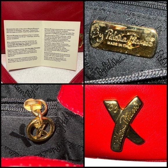 Paloma Picasso Vintage Red Leather Crossbody Bag Top Handle Bag Made in Italy - Picture 12 of 16